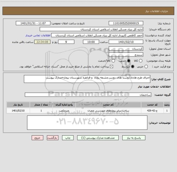 استعلام اجرای طرح هادی روستا های دوسر،چشمه روباه  و قزانقره شهرستان بیجار+مدارک پیوست
