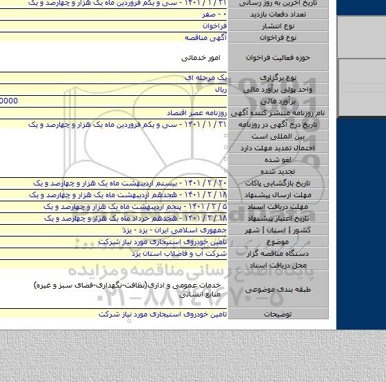 تامین خودروی استیجاری مورد نیاز شرکت