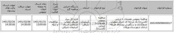 مناقصه عمومی همزمان با ارزیابی (فشرده) یک مرحله ای اجرای عملیات جدولگذاری و سنگفرش روستای مزرعه شادی شهرستان ورزقان