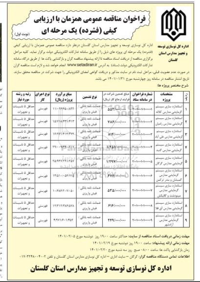 مناقصه استانداردسازی سیستم گرمایشی مدارس 