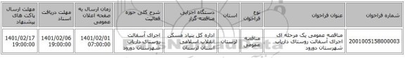 مناقصه عمومی یک مرحله ای اجرای آسفالت روستای داریاب شهرستان دورود