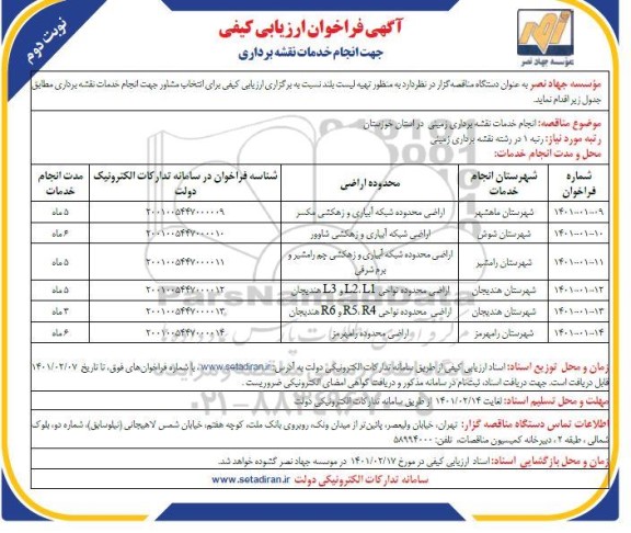 مناقصه انجام خدمات نقشه برداری- نوبت دوم 