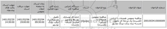 مناقصه عمومی همزمان با ارزیابی (فشرده) یک مرحله ای تکمیل مدرسه بنیاد برکت نیرنگ نوشهر