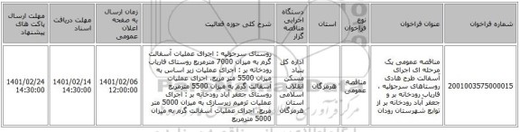 مناقصه عمومی یک مرحله ای اجرای آسفالت  طرح هادی روستاهای سرجوئیه ، فاریاب رودخانه بر و جعفر آباد رودخانه بر از توابع شهرستان رودان