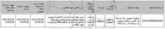 مناقصه عمومی یک مرحله ای  آگهی مناقصه عمومی یک مرحله ای ب/401/1 