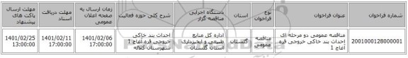 مناقصه عمومی دو مرحله ای احداث بند خاکی خروجی قره آغاج 1