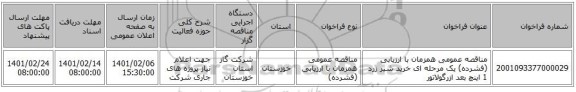 مناقصه عمومی همزمان با ارزیابی (فشرده) یک مرحله ای خرید شیر زرد 1 اینچ بعد ازرگولاتور 