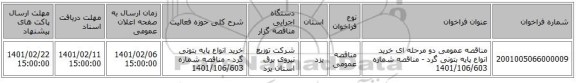 مناقصه عمومی دو مرحله ای خرید انواع پایه بتونی گرد - مناقصه شماره 1401/106/603