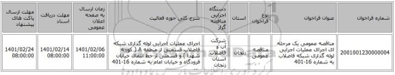 مناقصه عمومی یک مرحله ای اجرای عملیات اجرایی لوله گذاری شبکه فاضلاب به شماره 16-401