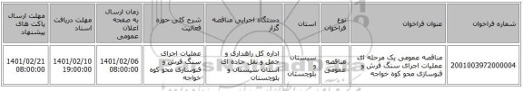 مناقصه عمومی یک مرحله ای عملیات اجرای سنگ فرش و قنوسازی محو کوه خواجه