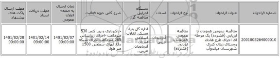 مناقصه، مناقصه عمومی همزمان با ارزیابی (فشرده) یک مرحله ای اجرای طرح هادی روستای زینال کندی شهرستان میاندوآب