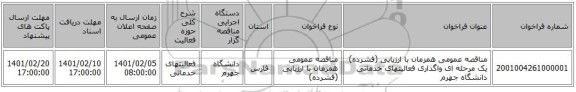 مناقصه، مناقصه عمومی همزمان با ارزیابی (فشرده) یک مرحله ای واگذاری فعالیتهای خدماتی دانشگاه جهرم