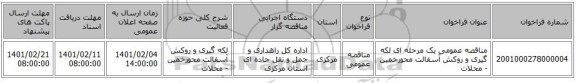 مناقصه، مناقصه عمومی یک مرحله ای لکه گیری و روکش آسفالت محورخمین - محلات