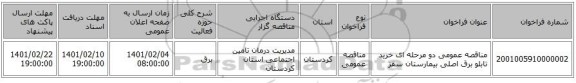 مناقصه، مناقصه عمومی دو مرحله ای خرید تابلو برق اصلی بیمارستان سقز 