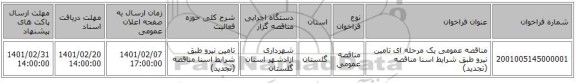 مناقصه، مناقصه عمومی یک مرحله ای تامین نیرو طبق شرایط اسنا مناقصه (تجدید)