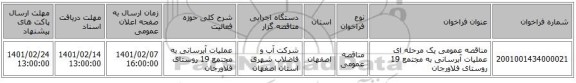 مناقصه، مناقصه عمومی یک مرحله ای عملیات آبرسانی به مجتمع 19 روستای فلاورجان