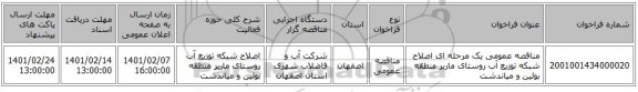 مناقصه، مناقصه عمومی یک مرحله ای اصلاح شبکه توزیع آب روستای ماربر منطقه بوئین و میاندشت