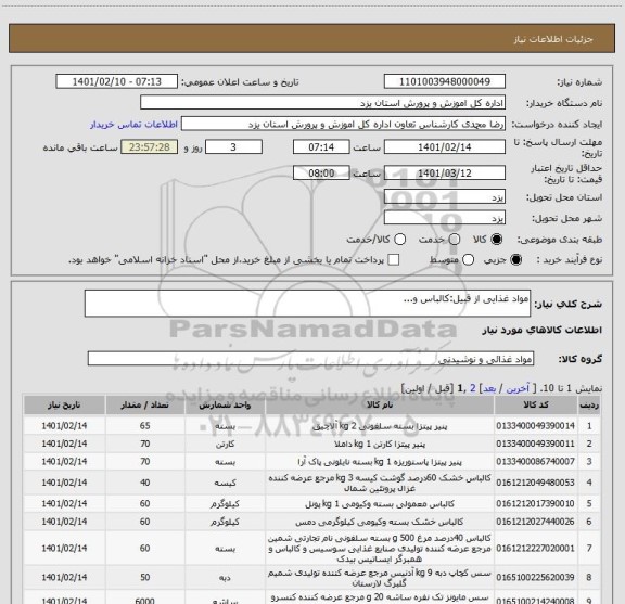 استعلام مواد غذایی از قبیل:کالباس و...