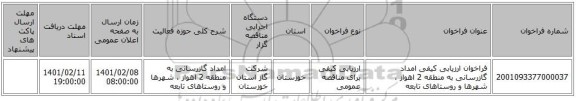 مناقصه، فراخوان ارزیابی کیفی امداد گازرسانی به منطقه 2 اهواز ، شهرها و روستاهای تابعه