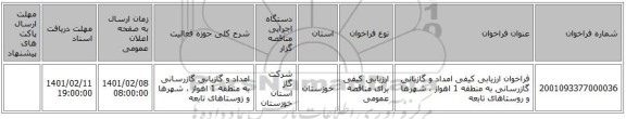 مناقصه، فراخوان ارزیابی کیفی  امداد و گازبانی گازرسانی به منطقه 1 اهواز ، شهرها و روستاهای تابعه 