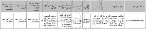 مناقصه، مناقصه عمومی یک مرحله ای اجرای زیرسازی و آسفالت گرم  روستاهای آبیل پل رنده ، پهلوان ، پیران، حسن آباد ورمال ، سه کوهه ، شهرک اسلام آباد ، میلک  شهرستا