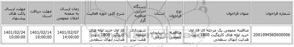 مناقصه، مناقصه عمومی یک مرحله ای فاز اول خرید لوله های کاروگیت 1800 جهت هدایت آبهای سطحی