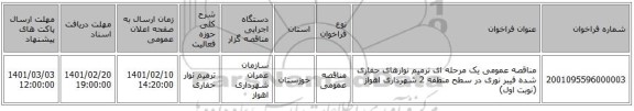 مناقصه، مناقصه عمومی یک مرحله ای ترمیم نوارهای حفاری شده فیبر نوری در سطح منطقه 2 شهرداری اهواز (نوبت اول)