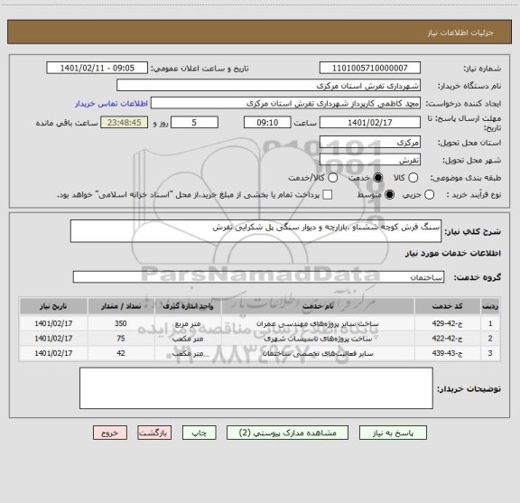 استعلام سنگ فرش کوچه ششناو ،بازارچه و دیوار سنگی پل شکرایی تفرش