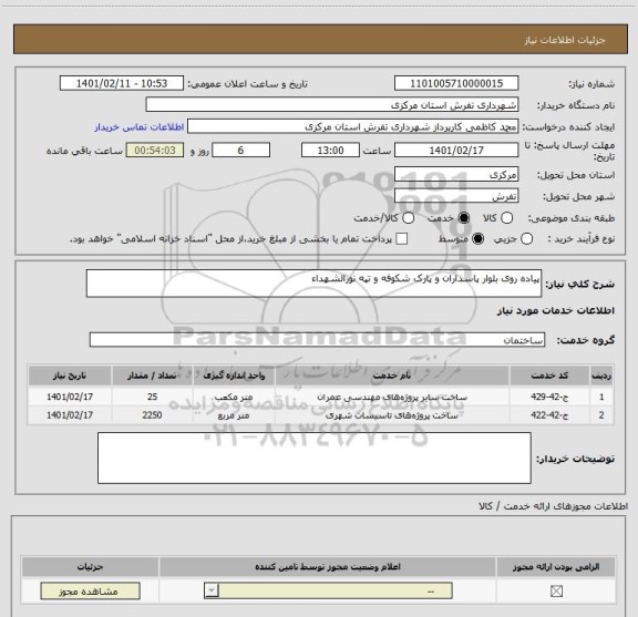 استعلام پیاده روی بلوار پاسداران و پارک شکوفه و تپه نورالشهداء