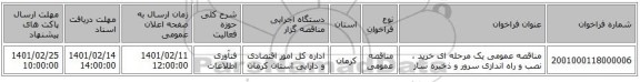 مناقصه، مناقصه عمومی یک مرحله ای خرید ، نصب و راه اندازی سرور و ذخیره ساز 