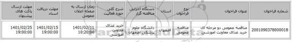 مناقصه، مناقصه عمومی دو مرحله ای خرید غذای معاونت اموزشی