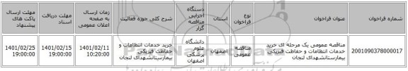 مناقصه، مناقصه عمومی یک مرحله ای خرید خدمات انتظامات و حفاظت فیزیکی بیمارستانشهدای لنجان