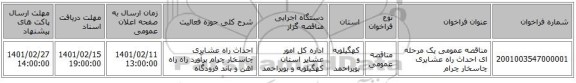 مناقصه، مناقصه عمومی یک مرحله ای احداث راه عشایری چاسخار چرام