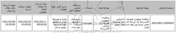 مناقصه، مناقصه عمومی همزمان با ارزیابی (فشرده) یک مرحله ای ایجاد وتوسعه معابر خرمشهر کوی ام التلول ،بهروز وایثار