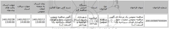 مناقصه، مناقصه عمومی یک مرحله ای آگهی مناقصه عمومی عملیات حفظ ونگهداری فضای سبزناحیه یک قسمت (ب)