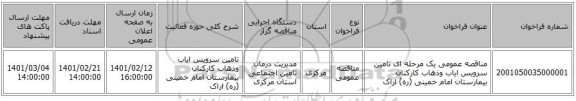 مناقصه، مناقصه عمومی یک مرحله ای تامین سرویس ایاب وذهاب کارکنان بیمارستان امام خمینی (ره) اراک 