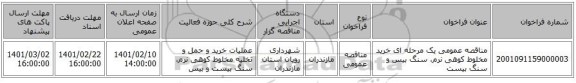 مناقصه، مناقصه عمومی یک مرحله ای خرید مخلوط کوهی نرم، سنگ بیس و سنگ بیست