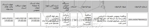 مناقصه، مناقصه عمومی همزمان با ارزیابی (فشرده) یک مرحله ای حفر لوله گذاری آزمایش پمپاژوویدئومتری چاه مجتمع غدیر تفت