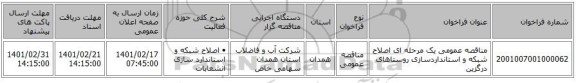 مناقصه، مناقصه عمومی یک مرحله ای اصلاح شبکه و استانداردسازی روستاهای درگزین