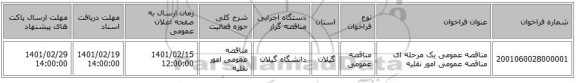 مناقصه، مناقصه عمومی یک مرحله ای مناقصه عمومی امور نقلیه