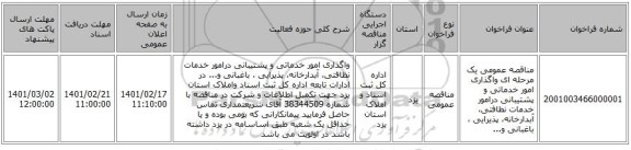 مناقصه، مناقصه عمومی یک مرحله ای واگذاری امور خدماتی و پشتیبانی درامور خدمات نظافتی، آبدارخانه، پذیرایی ، باغبانی و...