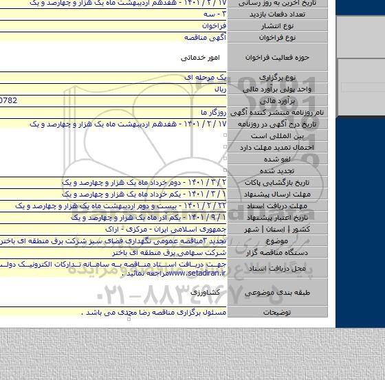 تجدید ۳مناقصه عمومی نگهداری فضای سبز شرکت برق منطقه ای باختر