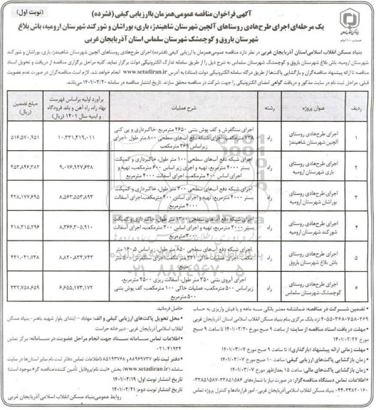 مناقصه، مناقصه عمومی اجرای طرح هادی روستاهای آلچین ...