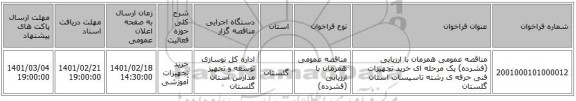 مناقصه، مناقصه عمومی همزمان با ارزیابی (فشرده) یک مرحله ای خرید تجهیزات فنی حرفه ی رشته تاسیسات استان گلستان