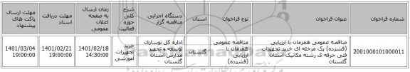 مناقصه، مناقصه عمومی همزمان با ارزیابی (فشرده) یک مرحله ای خرید تجهیزات فنی حرفه ی رشته مکانیک استان گلستان