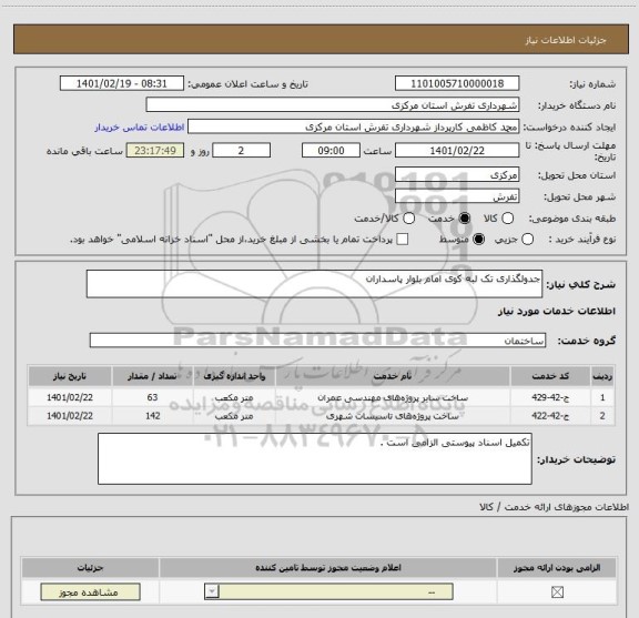 استعلام جدولگذاری تک لبه کوی امام بلوار پاسداران