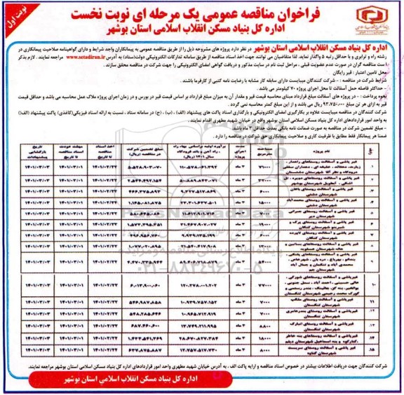 مناقصه قیرپاشی و آسفالت 