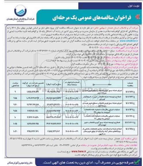 مناقصه اجرای شبکه جمع آوری فاضلاب سطح شهر ...