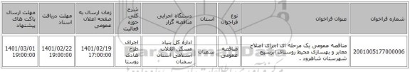 مناقصه، مناقصه عمومی یک مرحله ای اجرای اصلاح معابر و بهسازی محیط روستای ابرسیج شهرستان شاهرود .