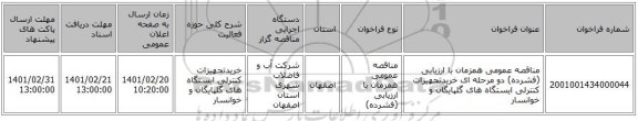 مناقصه، مناقصه عمومی همزمان با ارزیابی (فشرده) دو مرحله ای خریدتجهیزات کنترلی ایستگاه های گلپایگان و خوانسار  